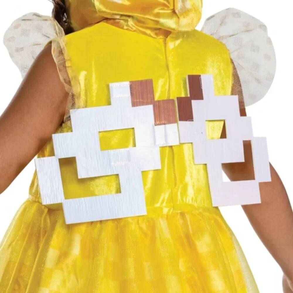 Minecraft Bee Halloween Costume 7/8 Yellow Hooded Dress & Wigs Kids Girls